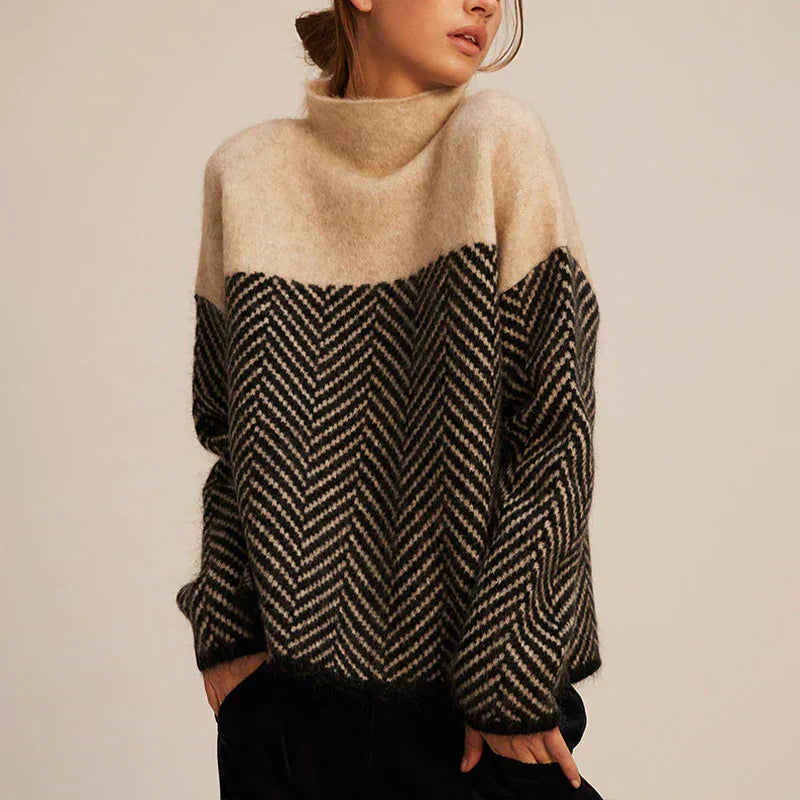 Women’s Chevron Knit Jumper with Cowl Neck
