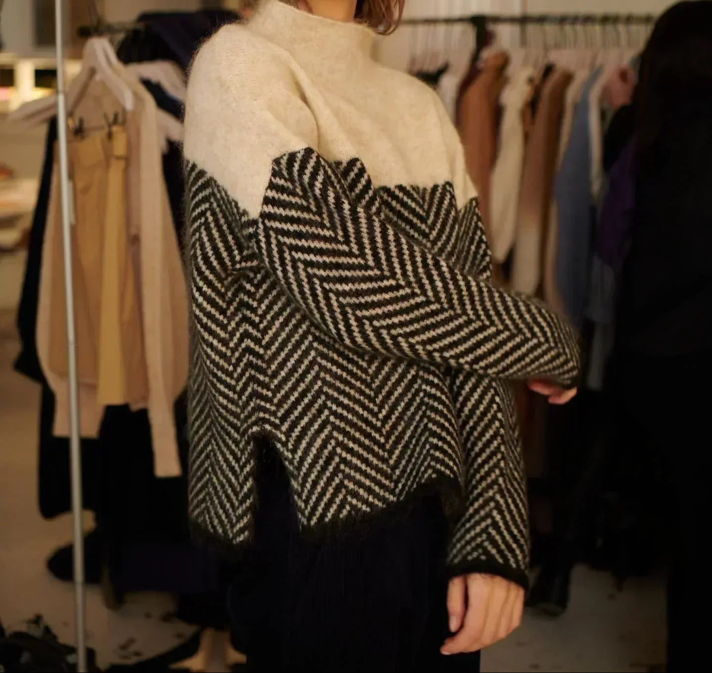 Women’s Chevron Knit Jumper with Cowl Neck