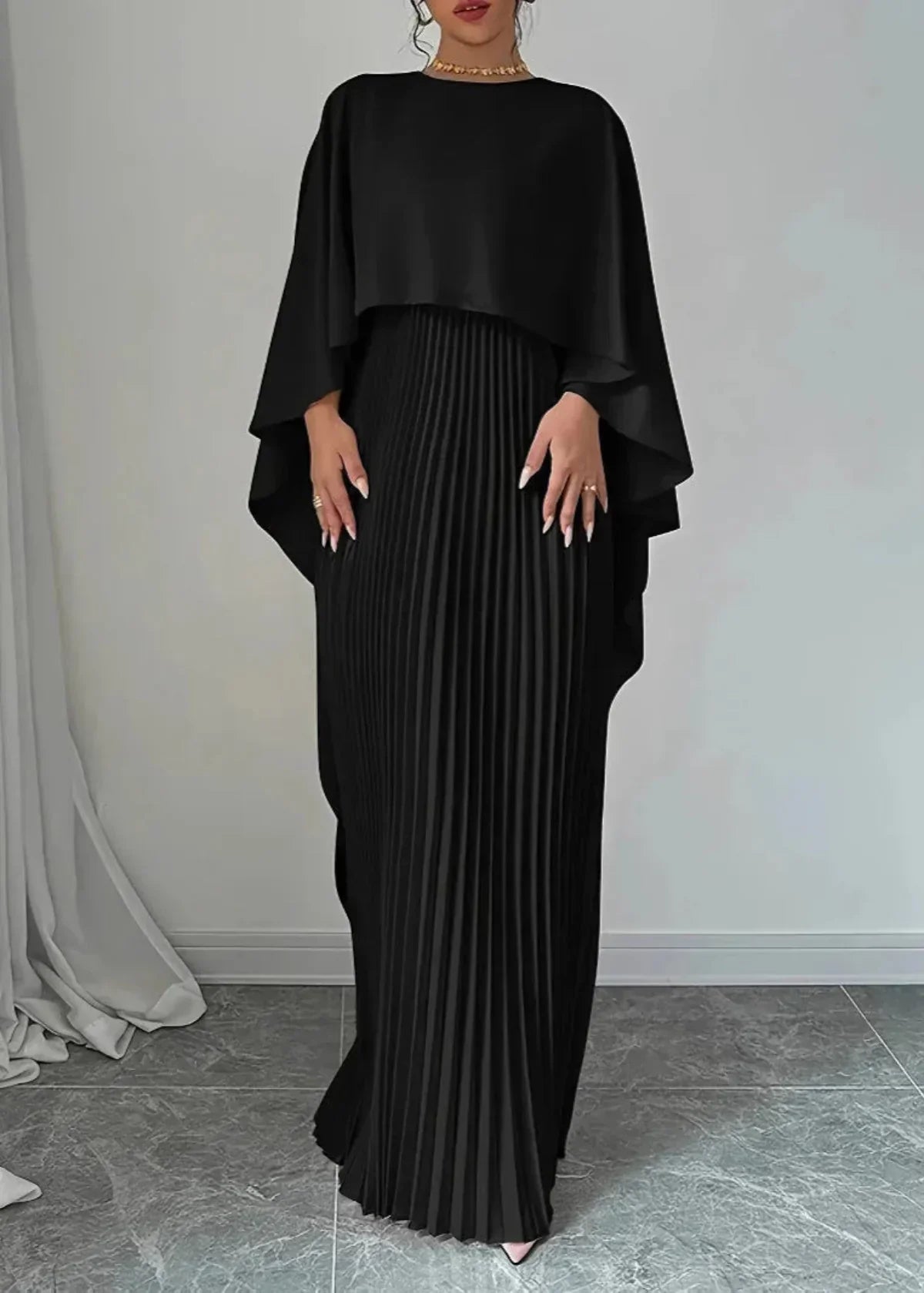 Women’s Wedding Guest Pleated Cape Maxi Dress