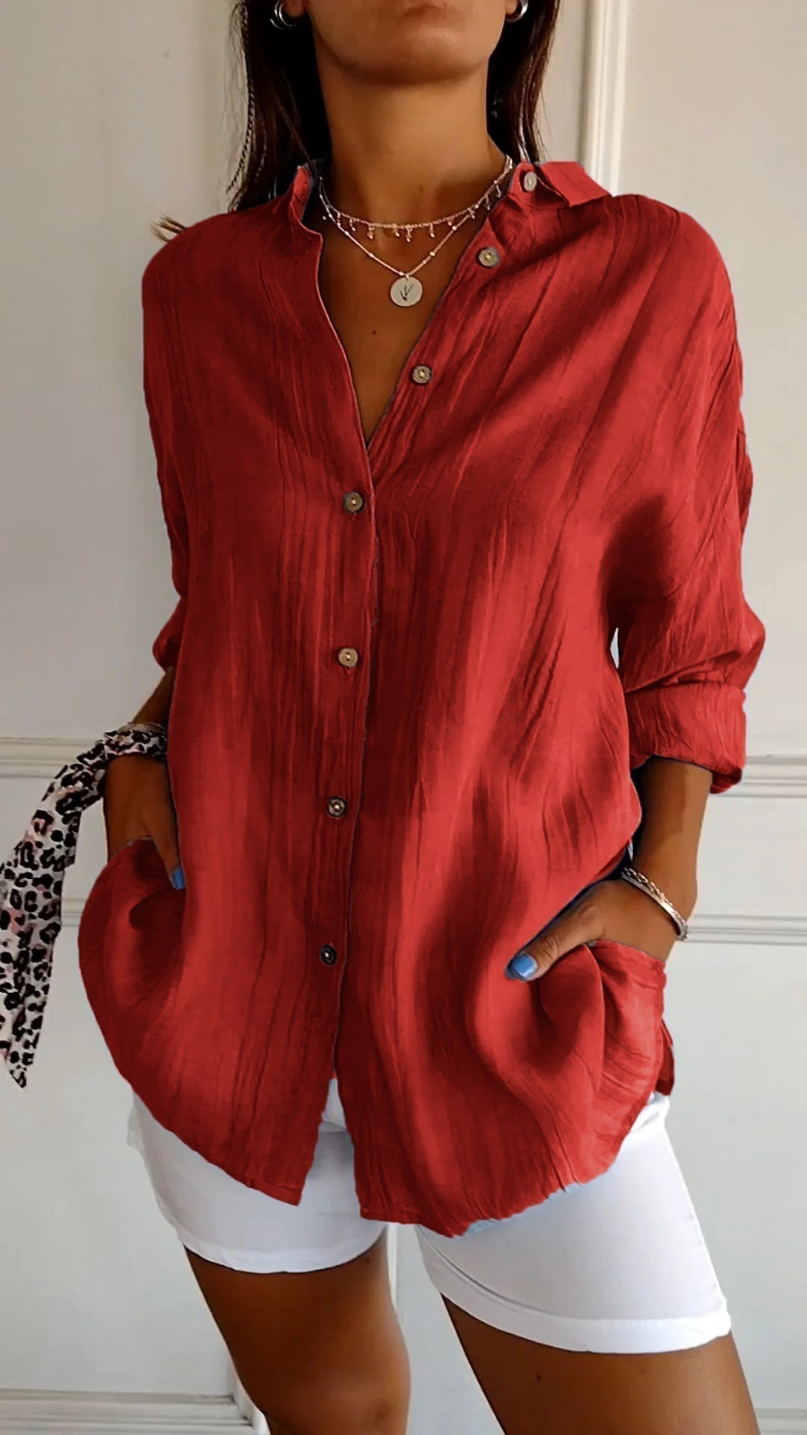 Women’s Oversized Linen Button-Down Shirt with Long Sleeves