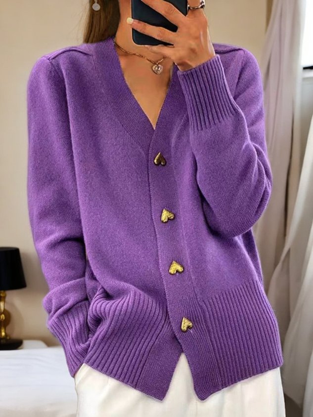 Women’s Elegant Cardigan with Gold Heart Buttons