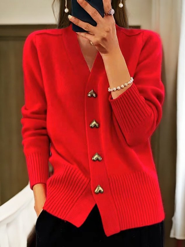 Women’s Elegant Cardigan with Gold Heart Buttons