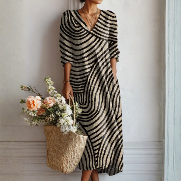 Women’s Vintage Print Maxi Dress with Relaxed Linen Silhouette