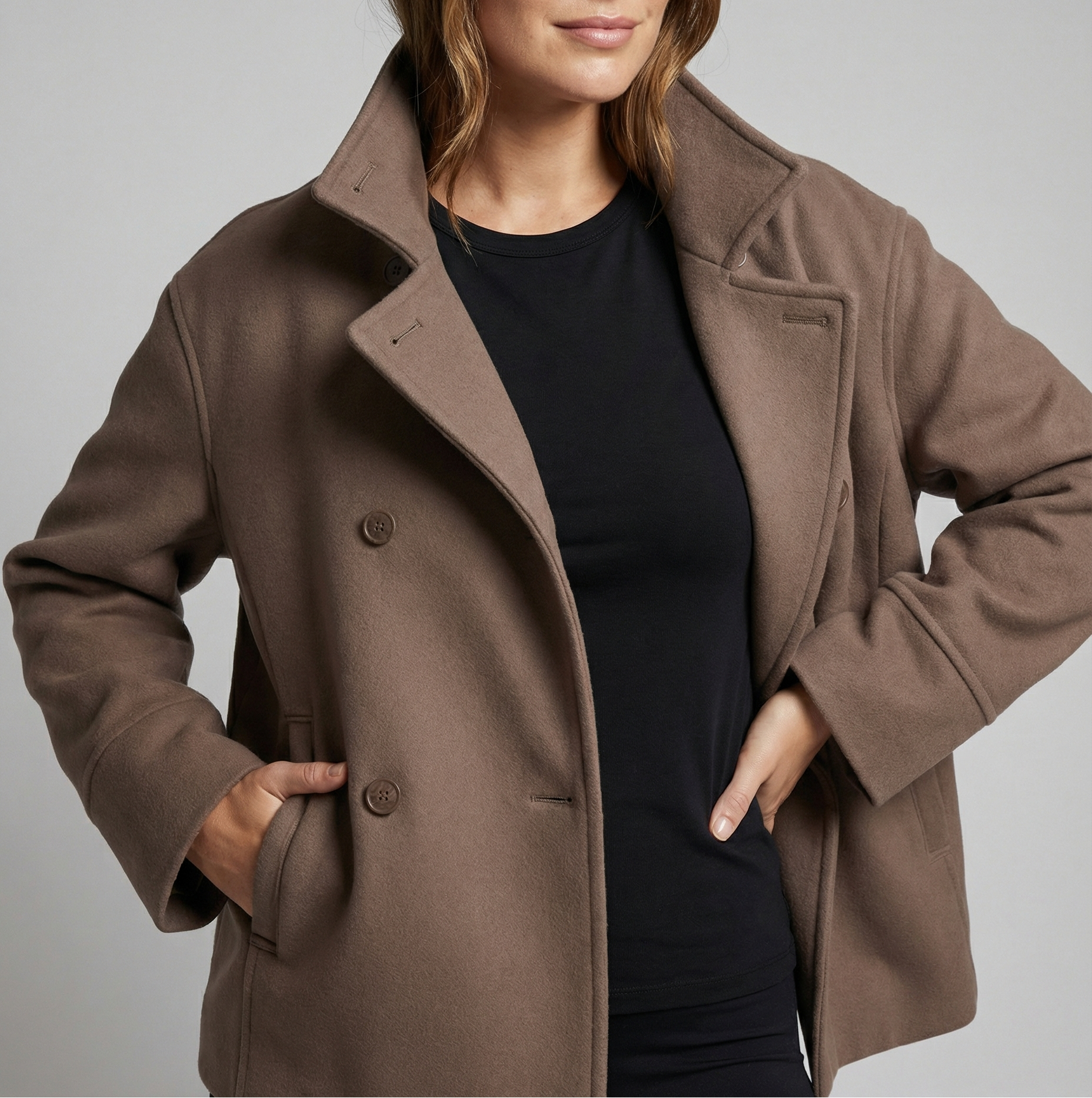 Women’s Cropped Double-Breasted Jacket with Stand Collar