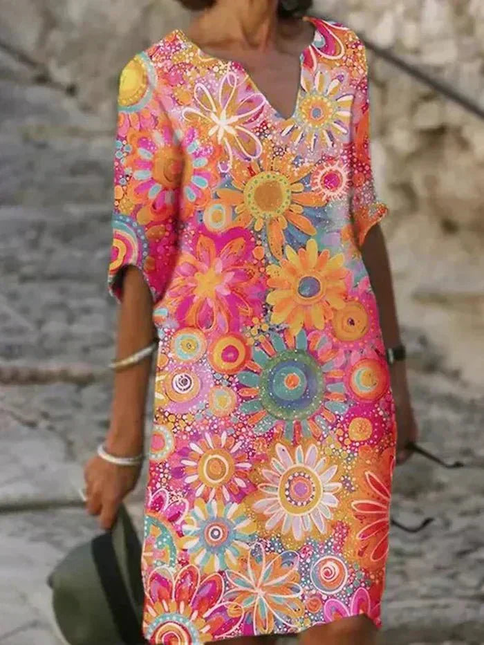 Women’s Floral Summer Midi Dress with Relaxed Fit and Lightweight Fabric
