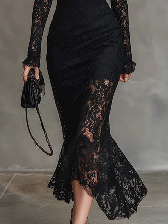 Women’s Long Sleeve Dress with Fishtail Hem