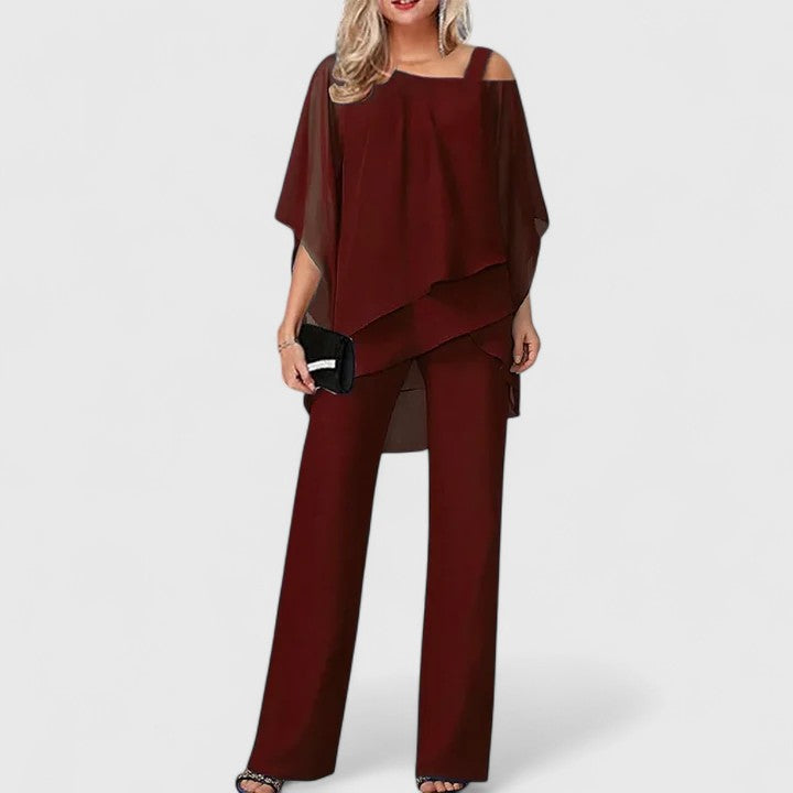 Women’s Wide Leg Two Piece Co Ord Set with Draped Top