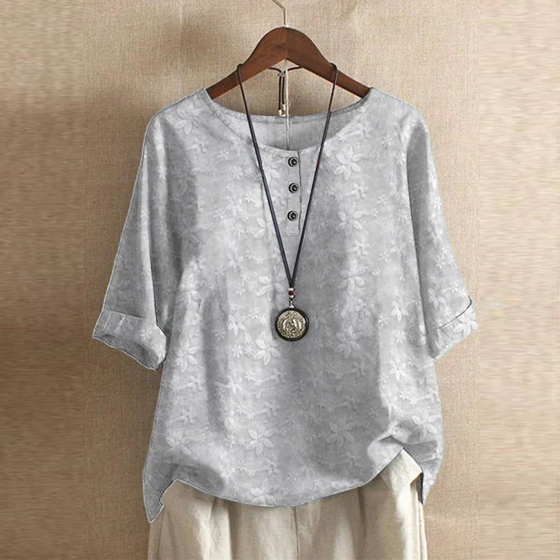 Women’s Vintage Floral Blouse with Three-Quarter Sleeves