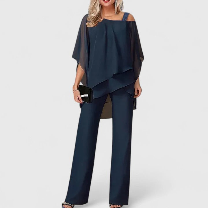 Women’s Wide Leg Two Piece Co Ord Set with Draped Top