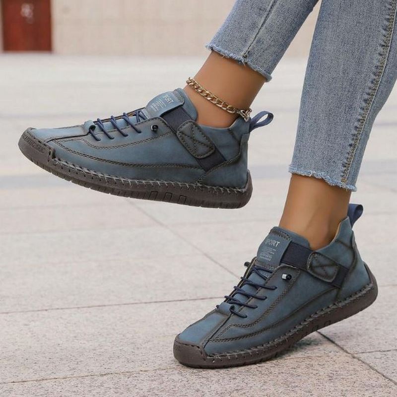 Women’s Lace-Up Ankle Sneakers with Suede and Leather Panels