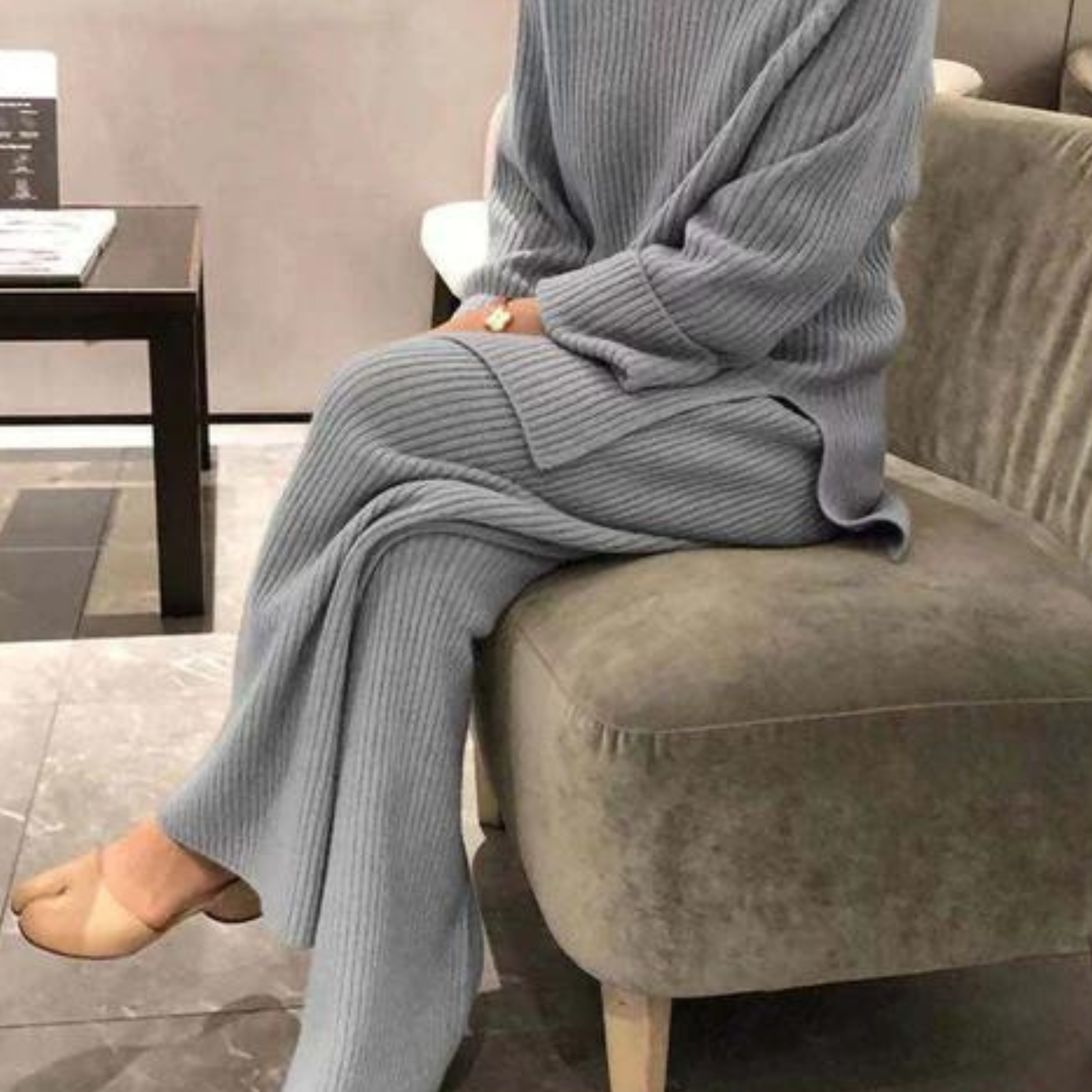 Women’s Two Piece Lounge Set with Knitted Jumper and Trousers