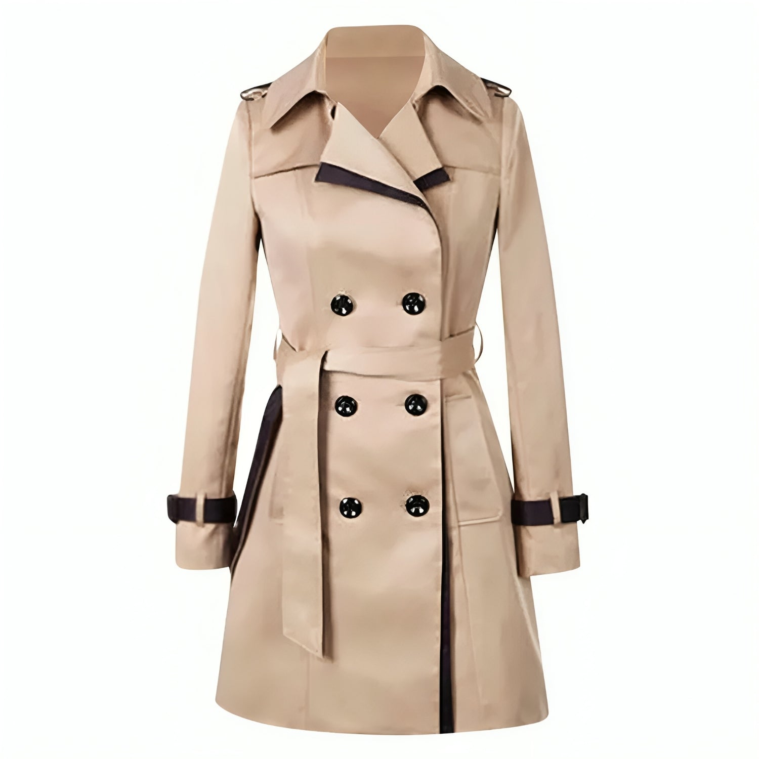 Women’s Double-Breasted Trench Coat with Belted Sleeves