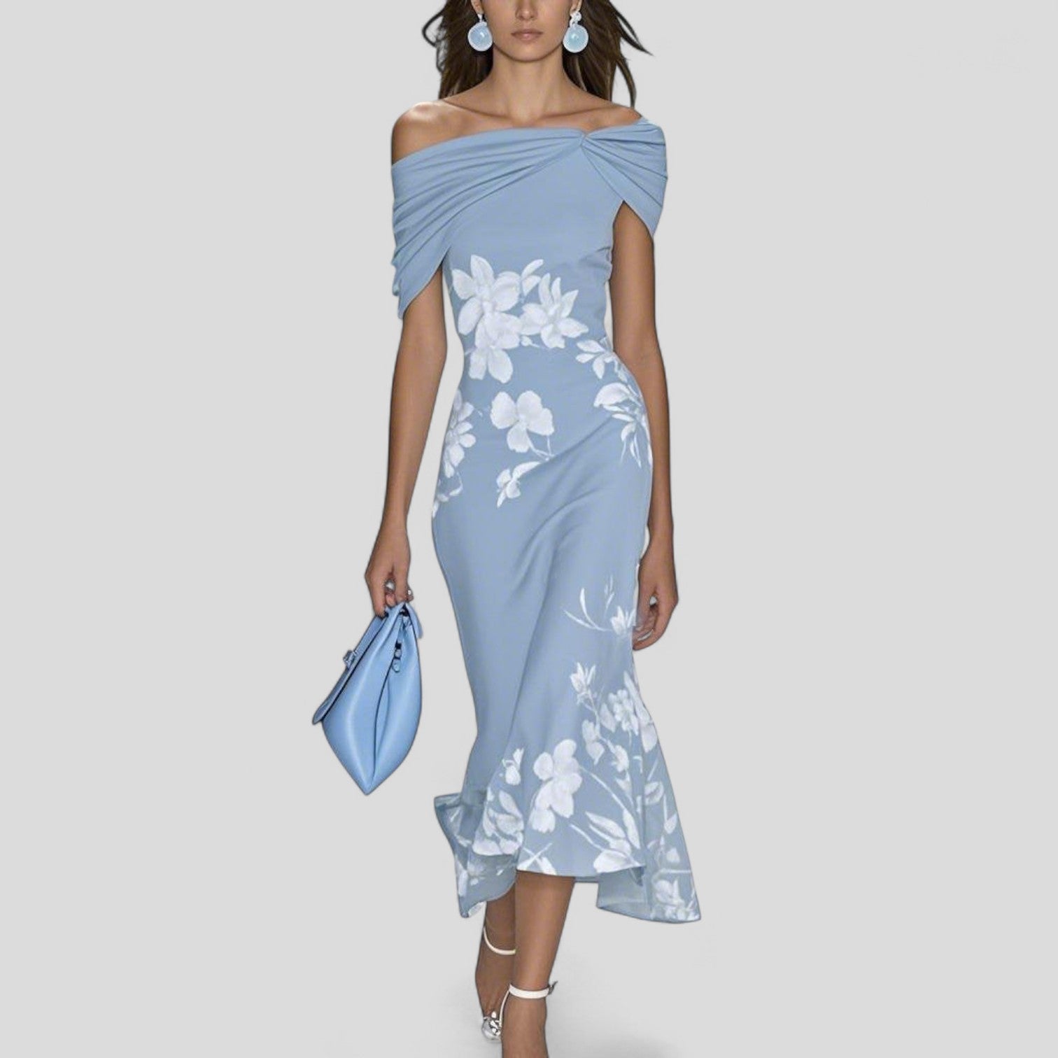 Women’s Elegant Midi Dress with Relaxed Silhouette and Statement Print