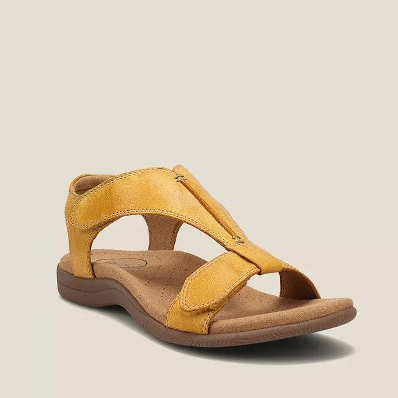 Orthopedic Vegan Leather Sandals with Memory Foam Footbed and T-Strap Design