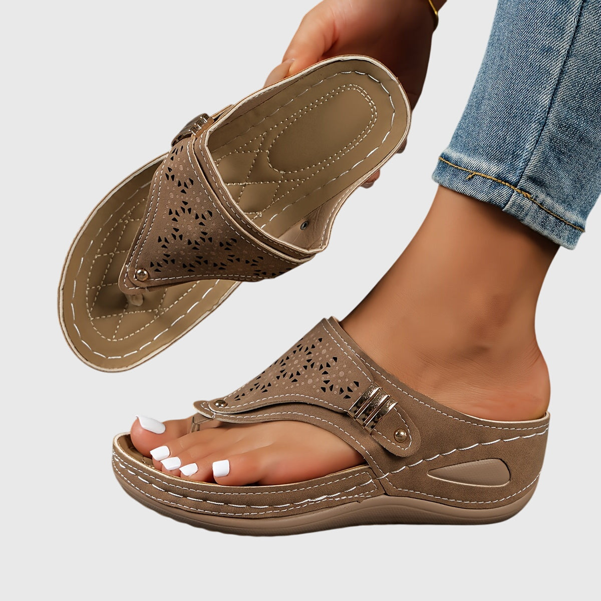 Women’s Platform Thong Sandals with Beaded Ankle Accent