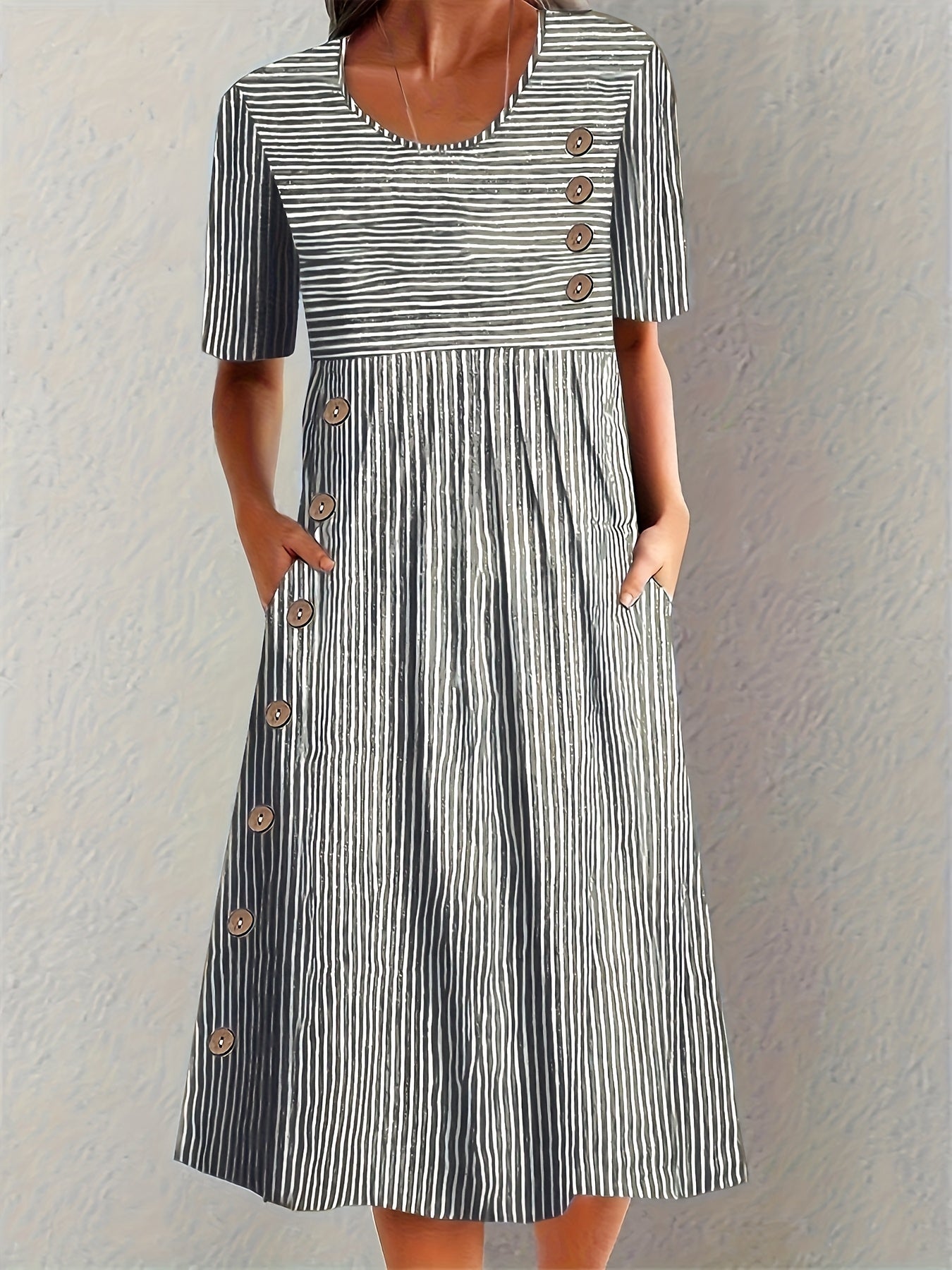 Women’s Striped Summer Midi Dress with Breathable Fabric