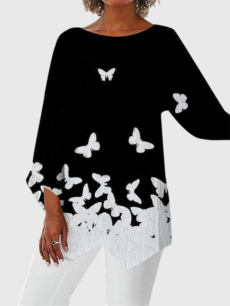 Women’s Longline Printed Top with 3/4 Sleeves