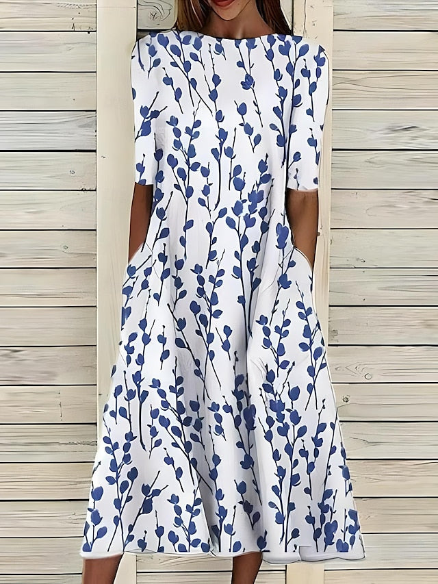 Women’s Floral Summer Midi Dress with A-Line Silhouette