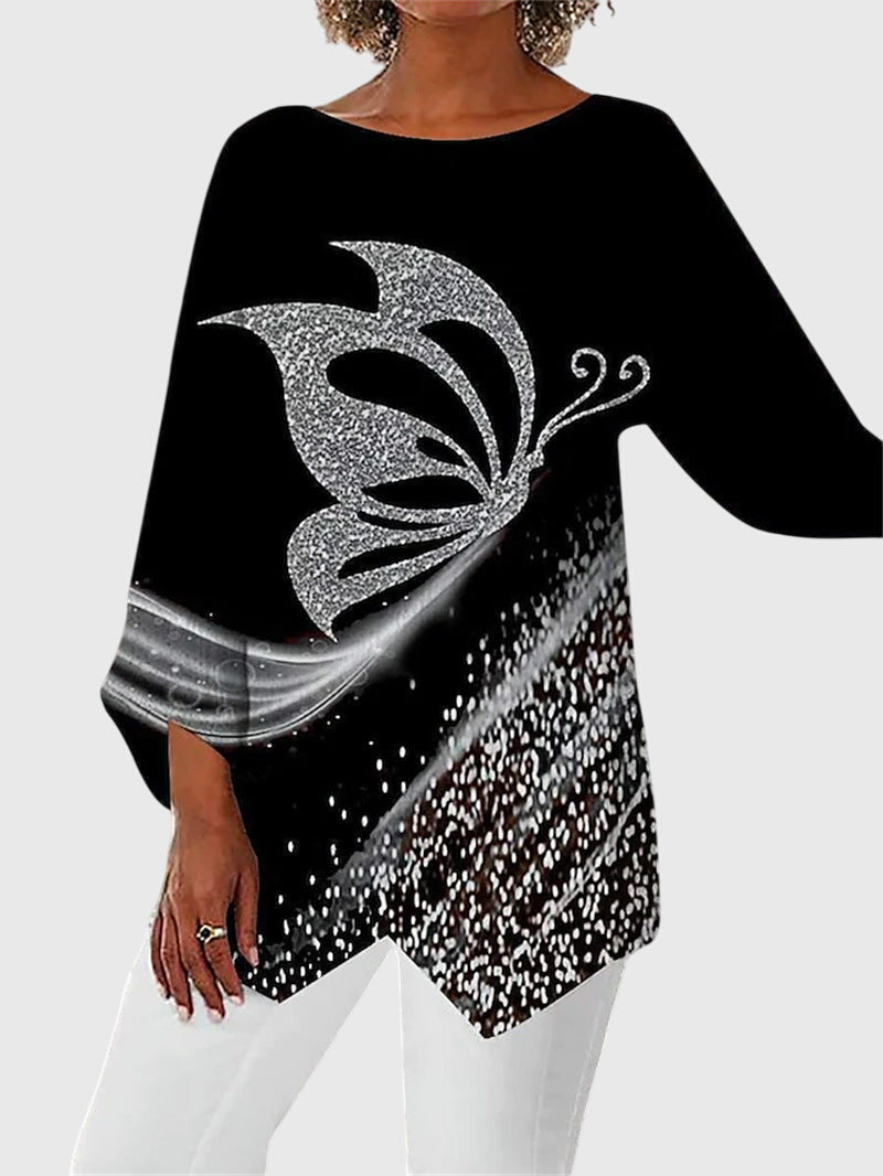 Women’s Longline Printed Top with 3/4 Sleeves
