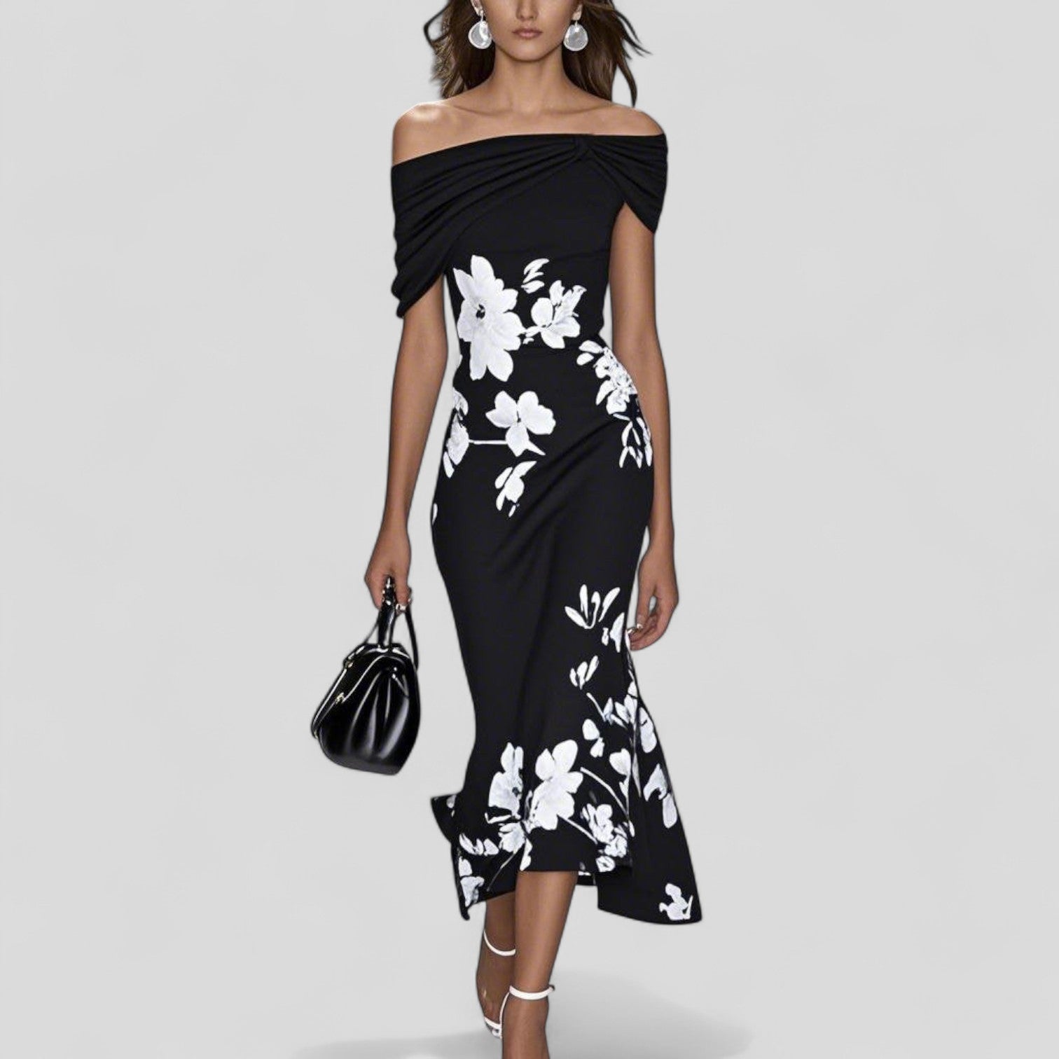 Women’s Elegant Midi Dress with Relaxed Silhouette and Statement Print