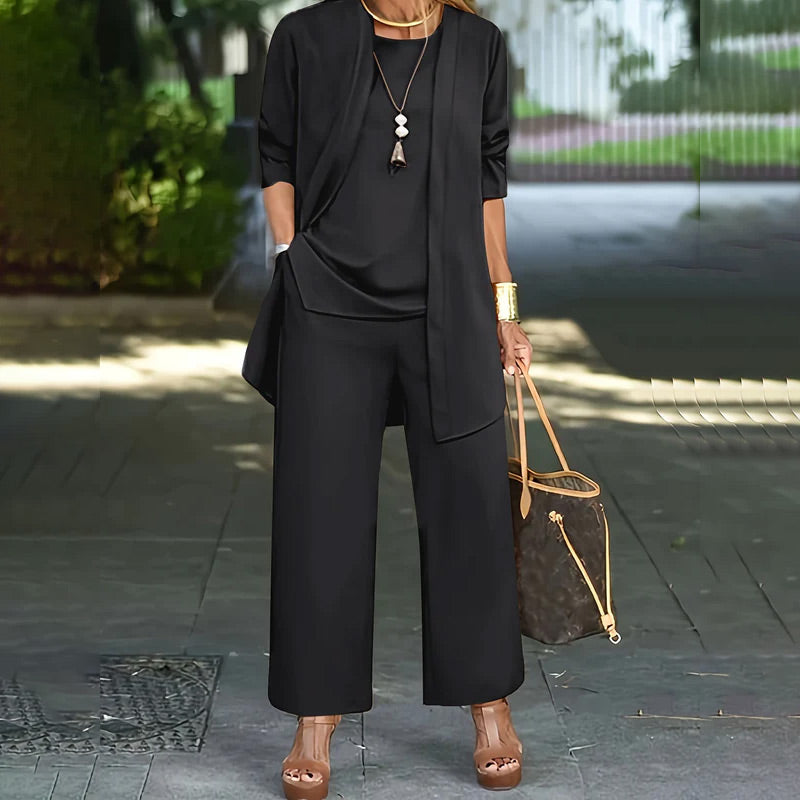 Women’s Three Piece Lounge Set with Draped Top and Trousers