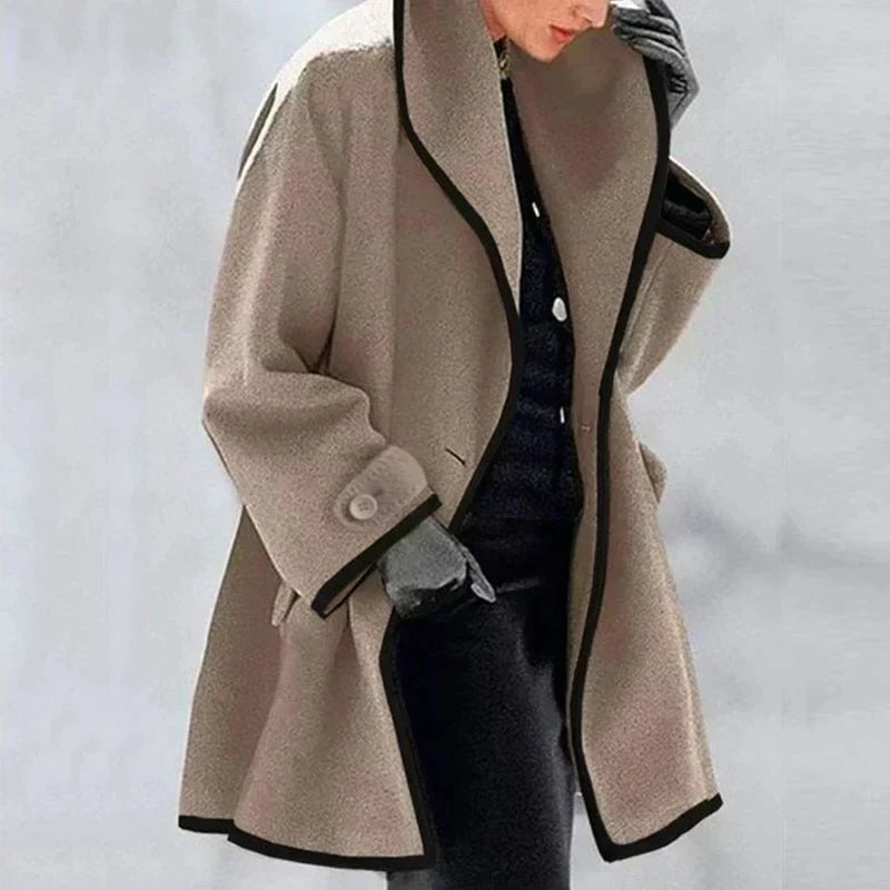 Women’s Merino Wool Blend Trench Coat with Double-Breasted Front