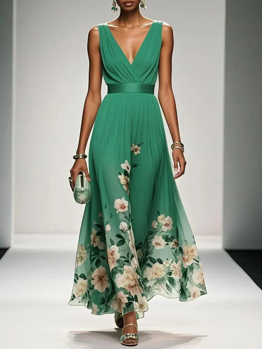 Women’s Floral Wedding Guest Dress with V-Neck