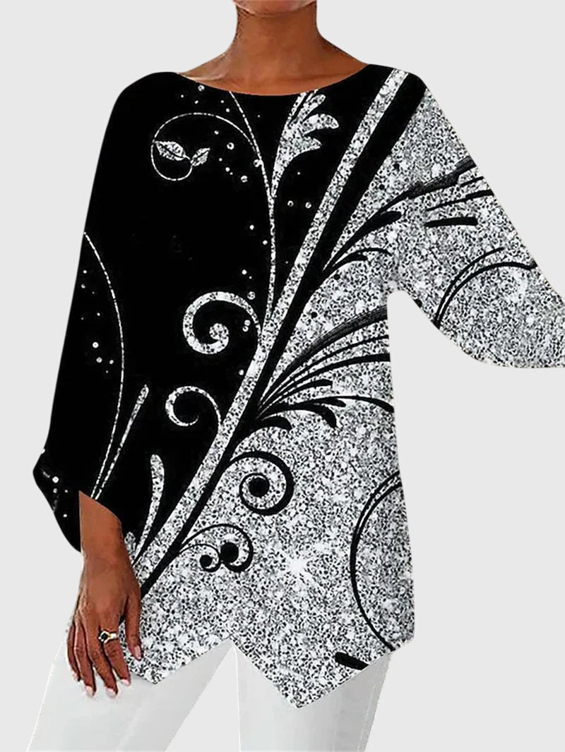 Women’s Longline Printed Top with 3/4 Sleeves