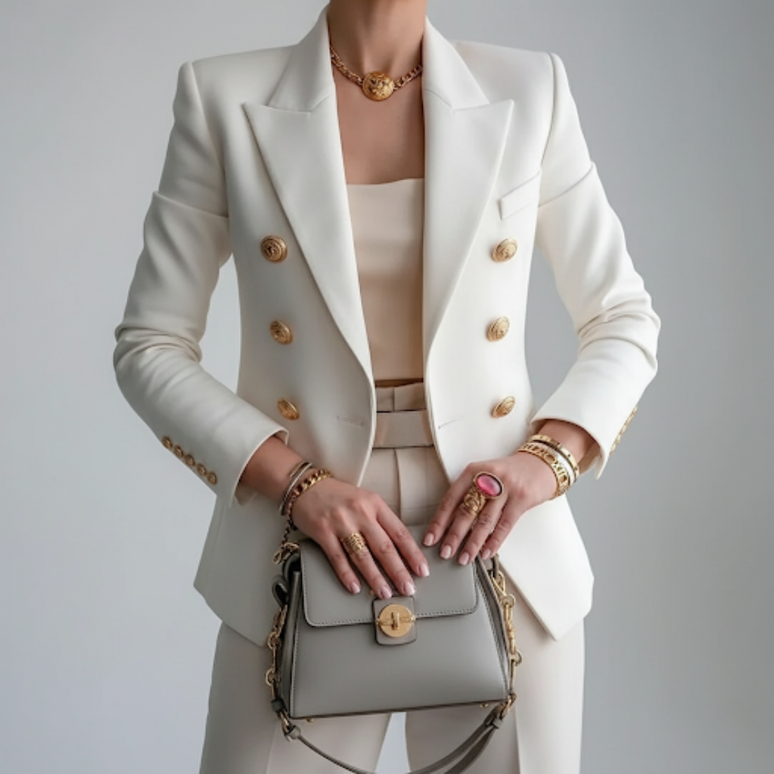 Women’s Double-Breasted Blazer with Gold Buttons