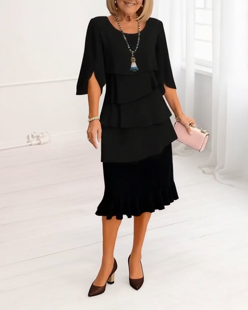 Women’s Elegant Midi Ruffle Dress with A-Line Silhouette