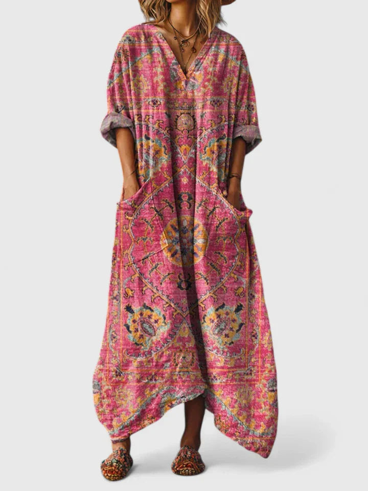 Women’s Elegant Summer Maxi Dress with Embroidered Detail and Pockets