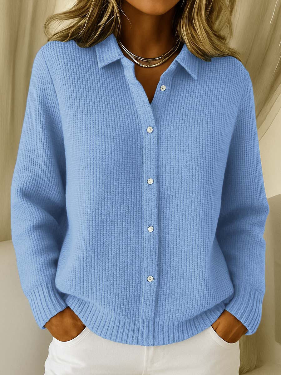 Women’s Knitted Cardigan with Collar and Button Front