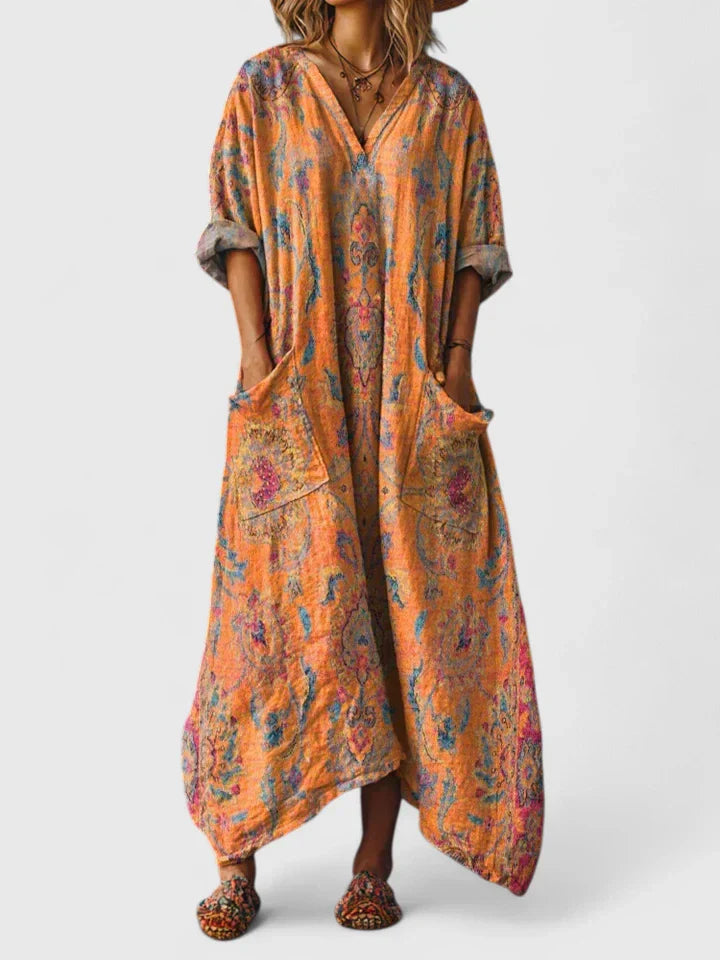 Women’s Elegant Summer Maxi Dress with Embroidered Detail and Pockets