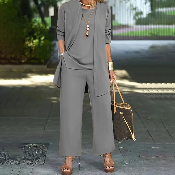 Women’s Three Piece Lounge Set with Draped Top and Trousers