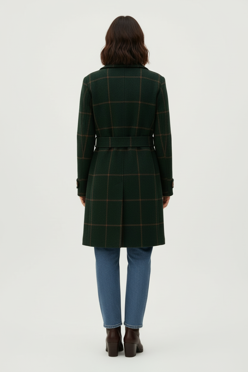 Mid Length Plaid Coat with Notch Lapels