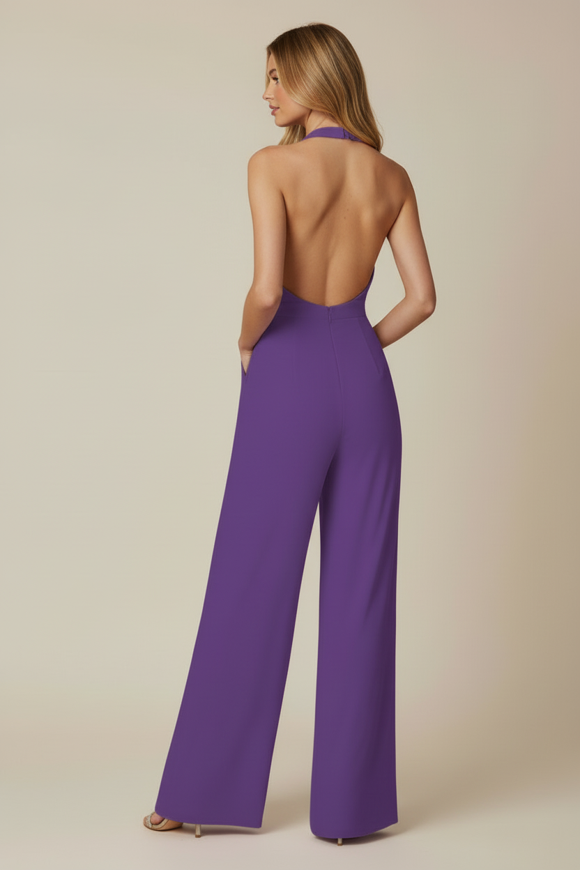 Women’s Halter Neck Jumpsuit with Shaped Waist and Wide Legs