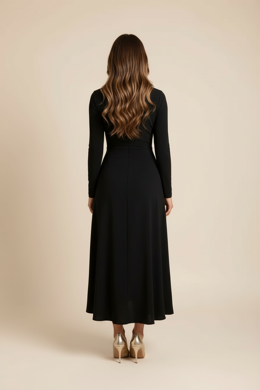 Women’s Asymmetric Midi Dress with V Neck and Empire Waist