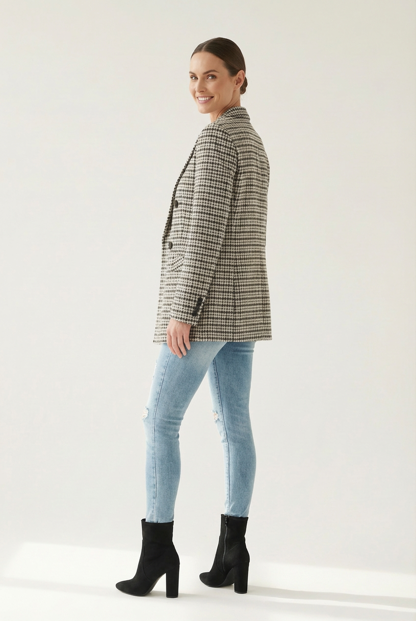 Checked Blazer with Notched Lapel Silhouette