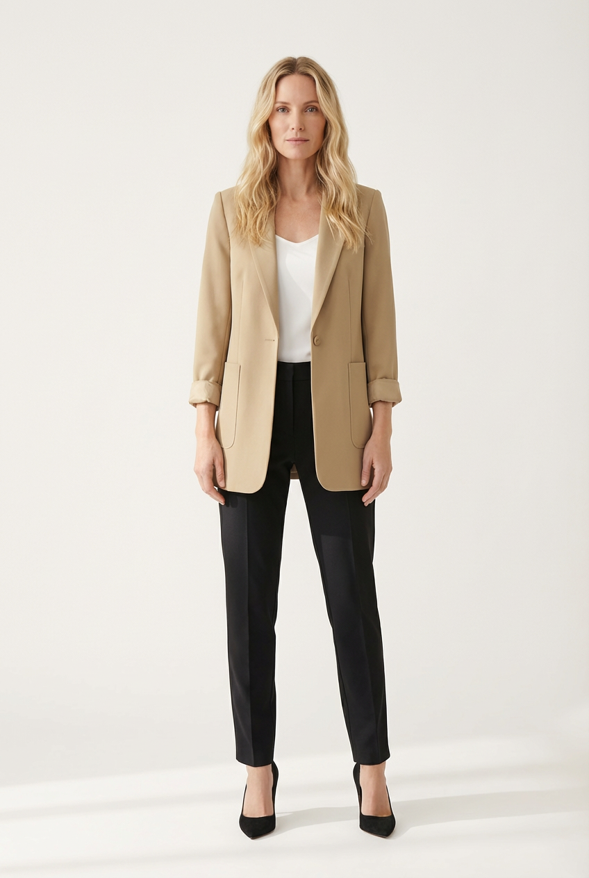 Kvindernes blazer med åben front og struktureret revers