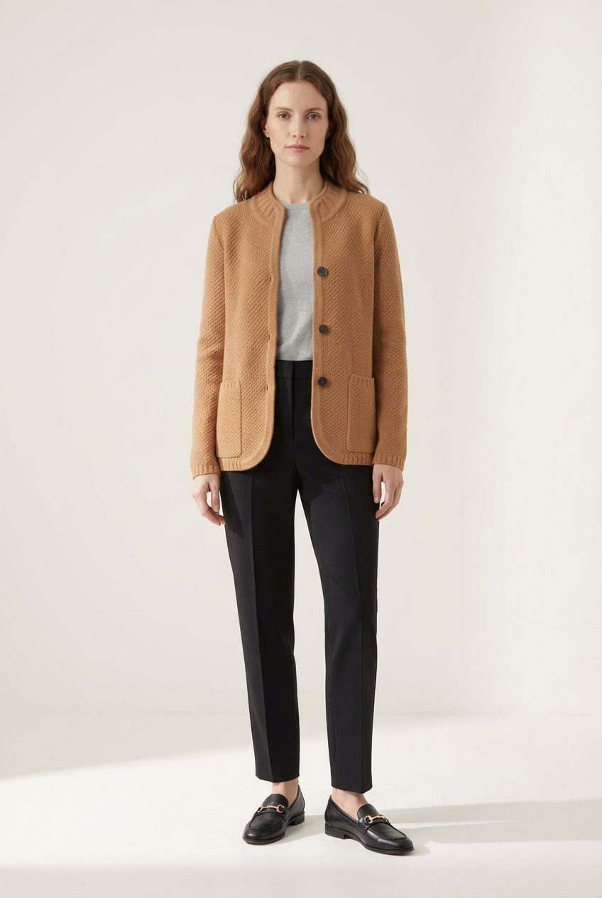Kvindernes strikblazer med knapfront