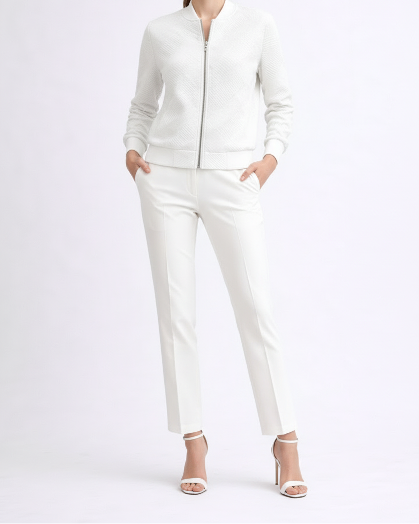 Women’s Textured Bomber Jacket with Ribbed Cuffs and Zip Front