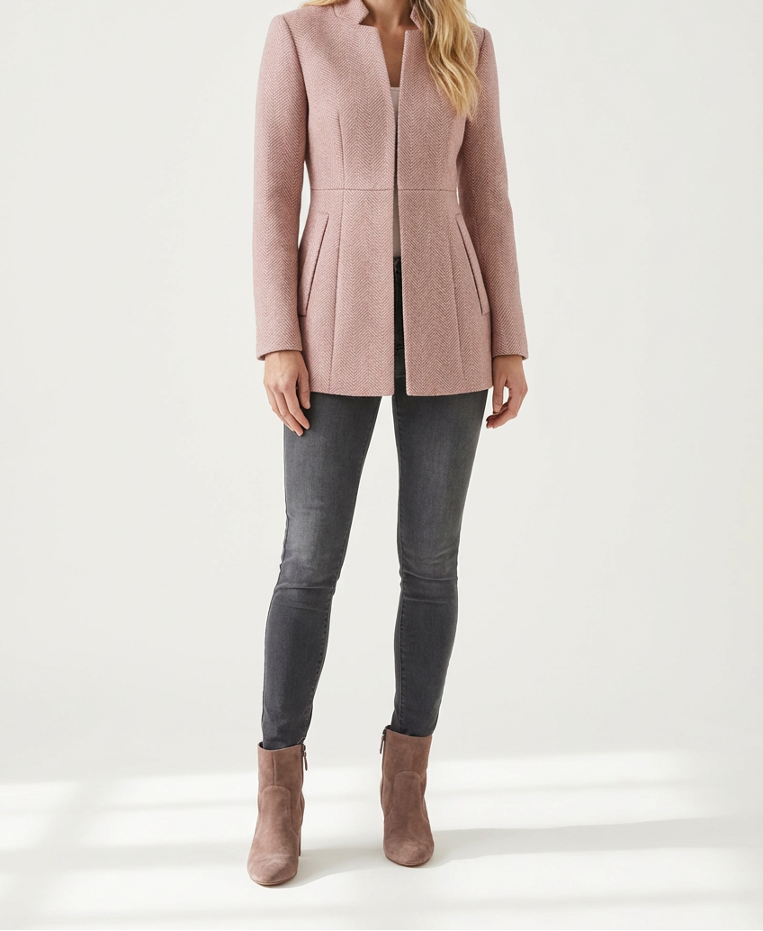 Textured Womens Blazer Jacket with Notched Collar Fit