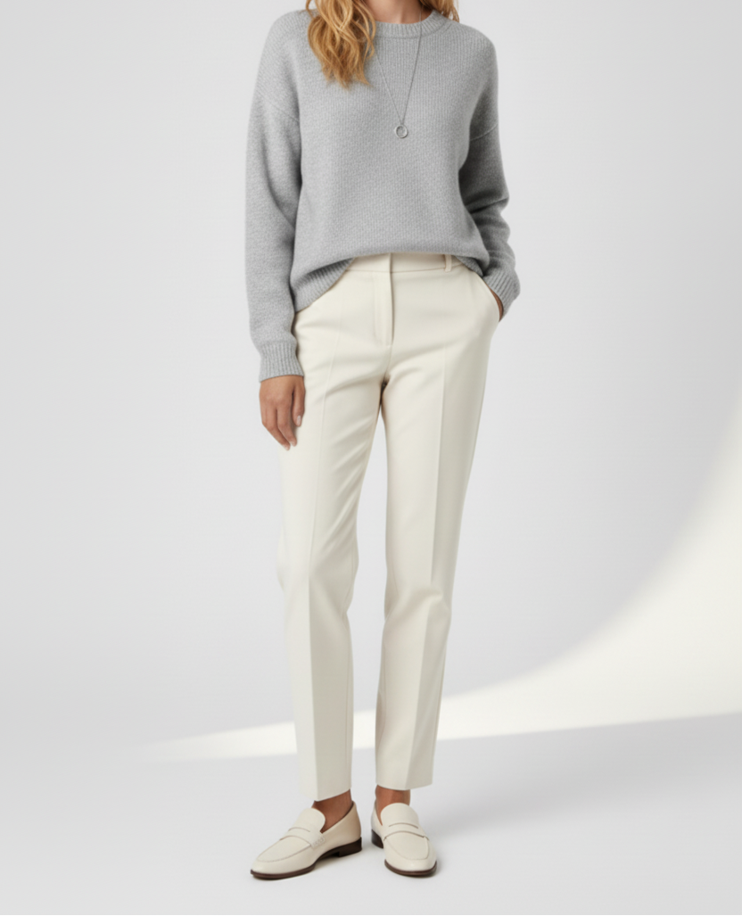 Klassisk Rund Udsnit Strik Sweater med Lange Ærmer