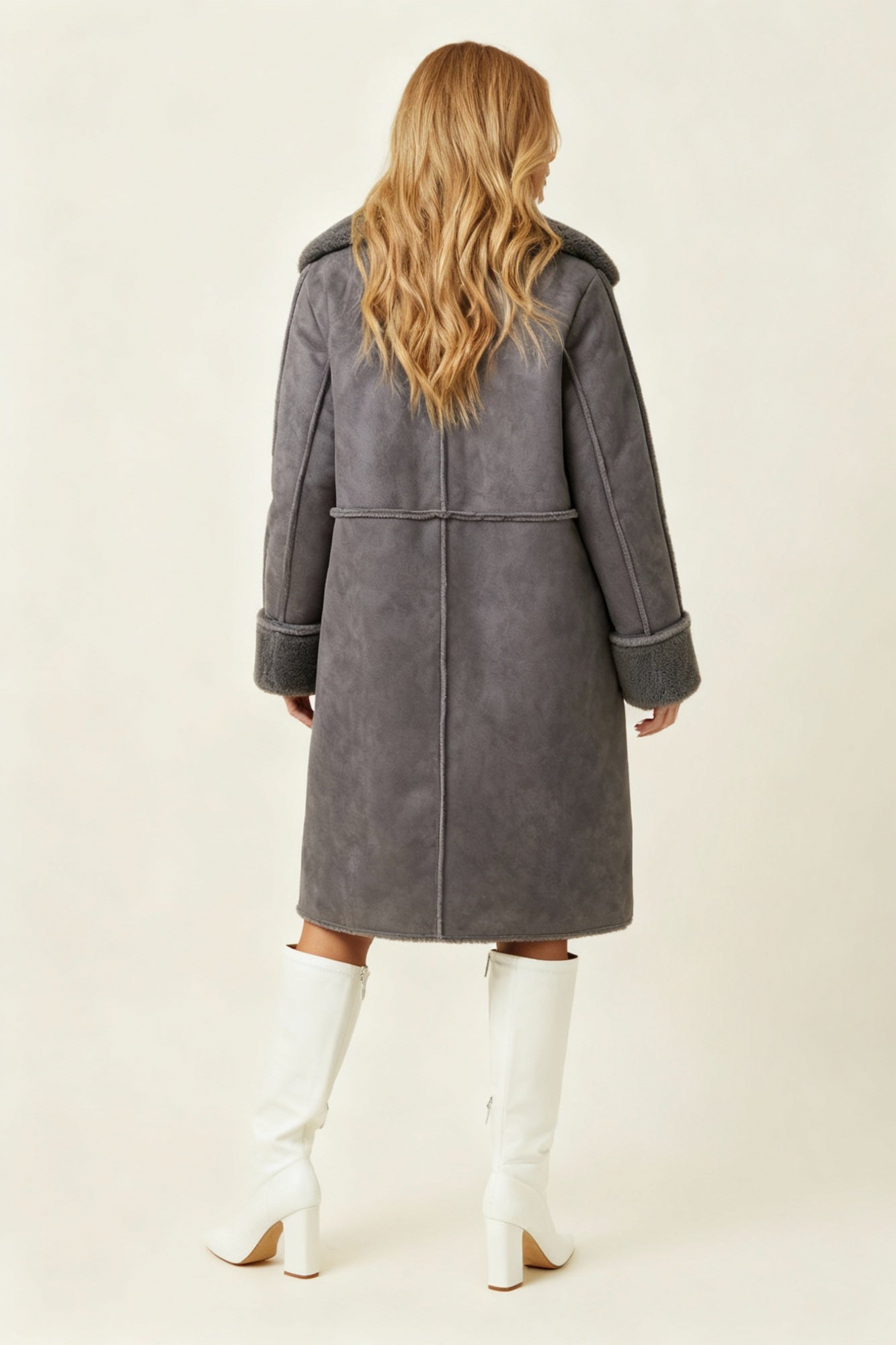 Oversized Faux Shearling Coat Women Elegant Winter Look with Double Breasted Style