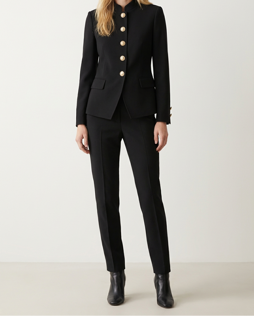 Fitted Short Womens Jacket with Button Front and Side Pockets