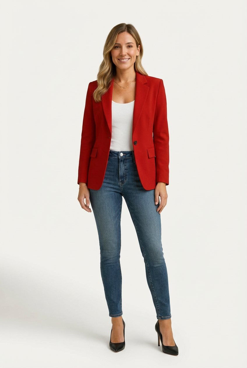 Regular Fit Womens Blazer with Notched Lapel and Single Button