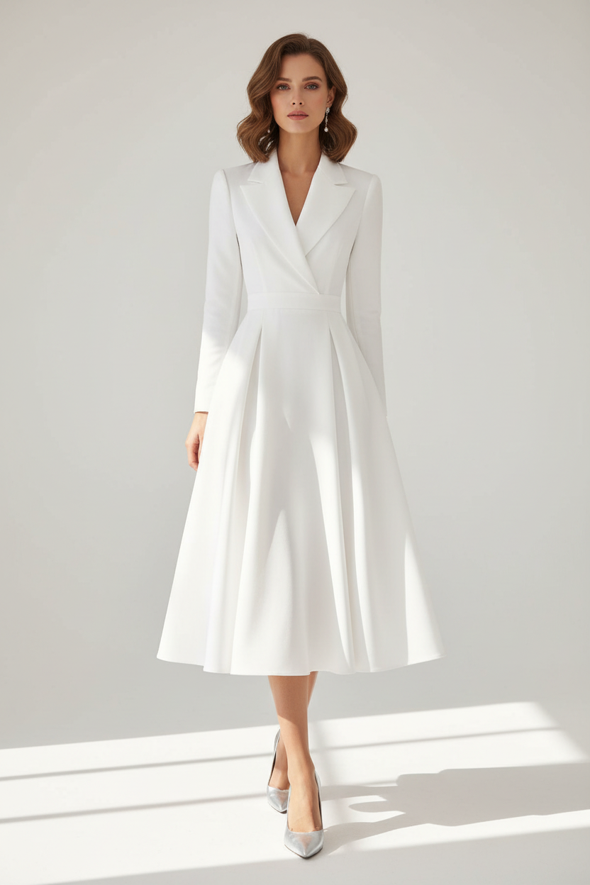 Long Sleeve Midi Dress with Lapel and Pockets
