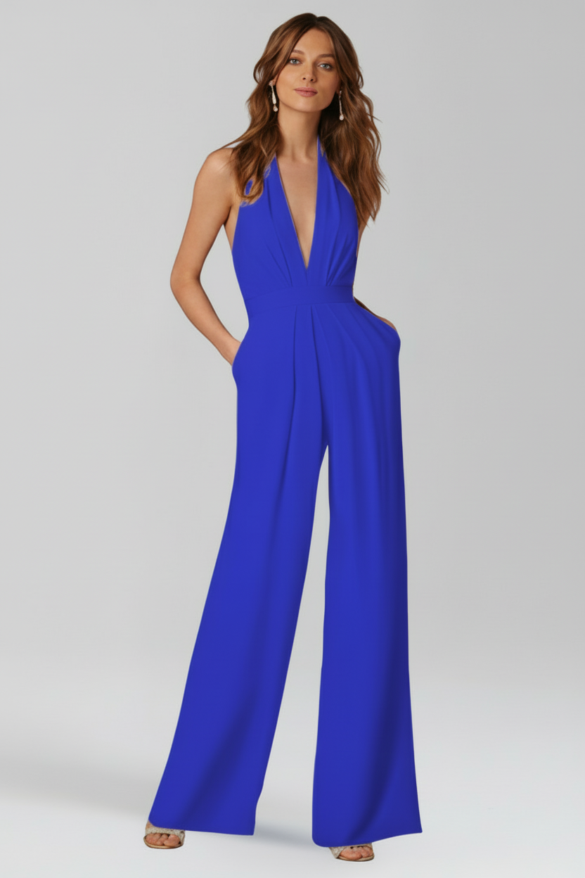 Women’s Halter Neck Jumpsuit with Shaped Waist and Wide Legs