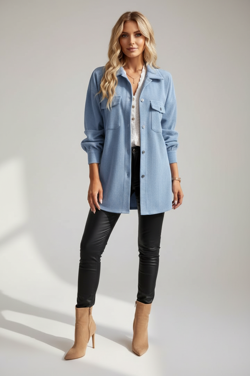 Women’s Corduroy Overshirt with Button Placket and Chest Pockets