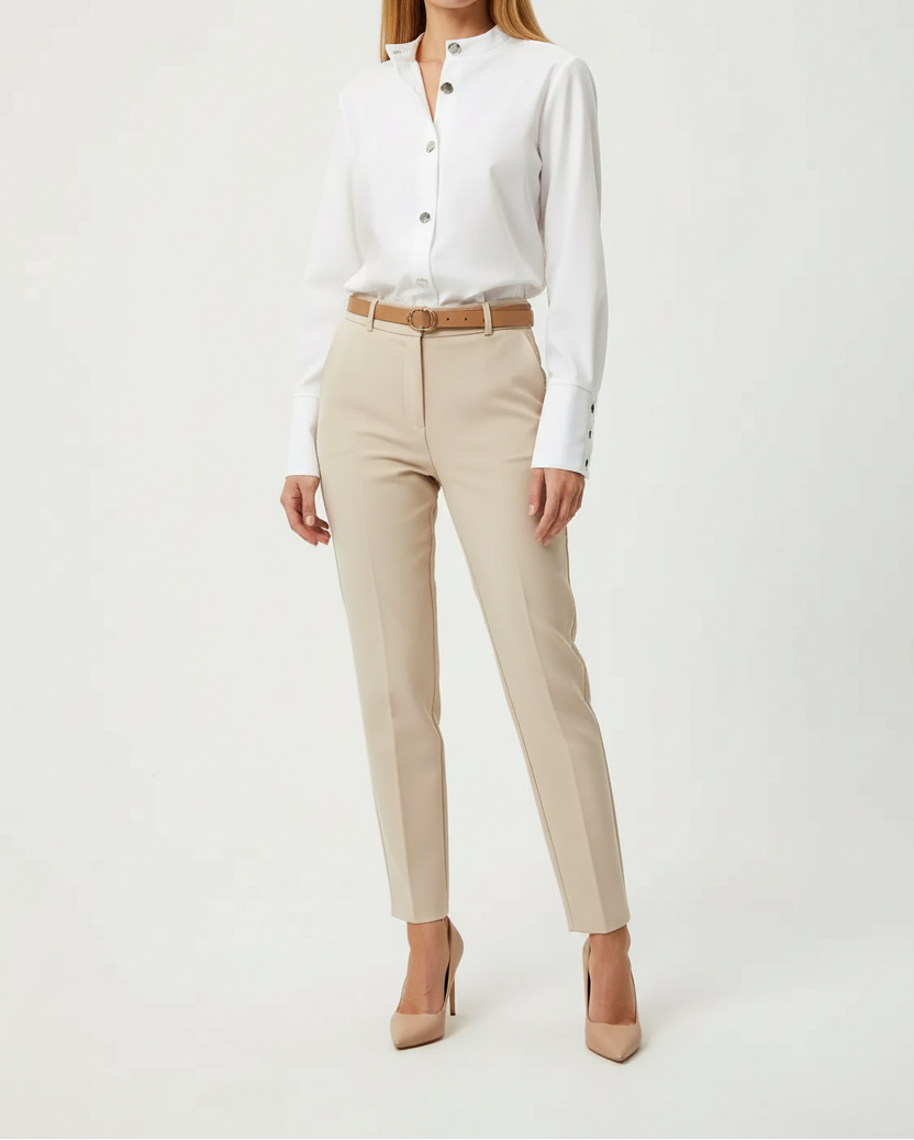 Button Front Shirt with Stand Collar and Clean Silhouette